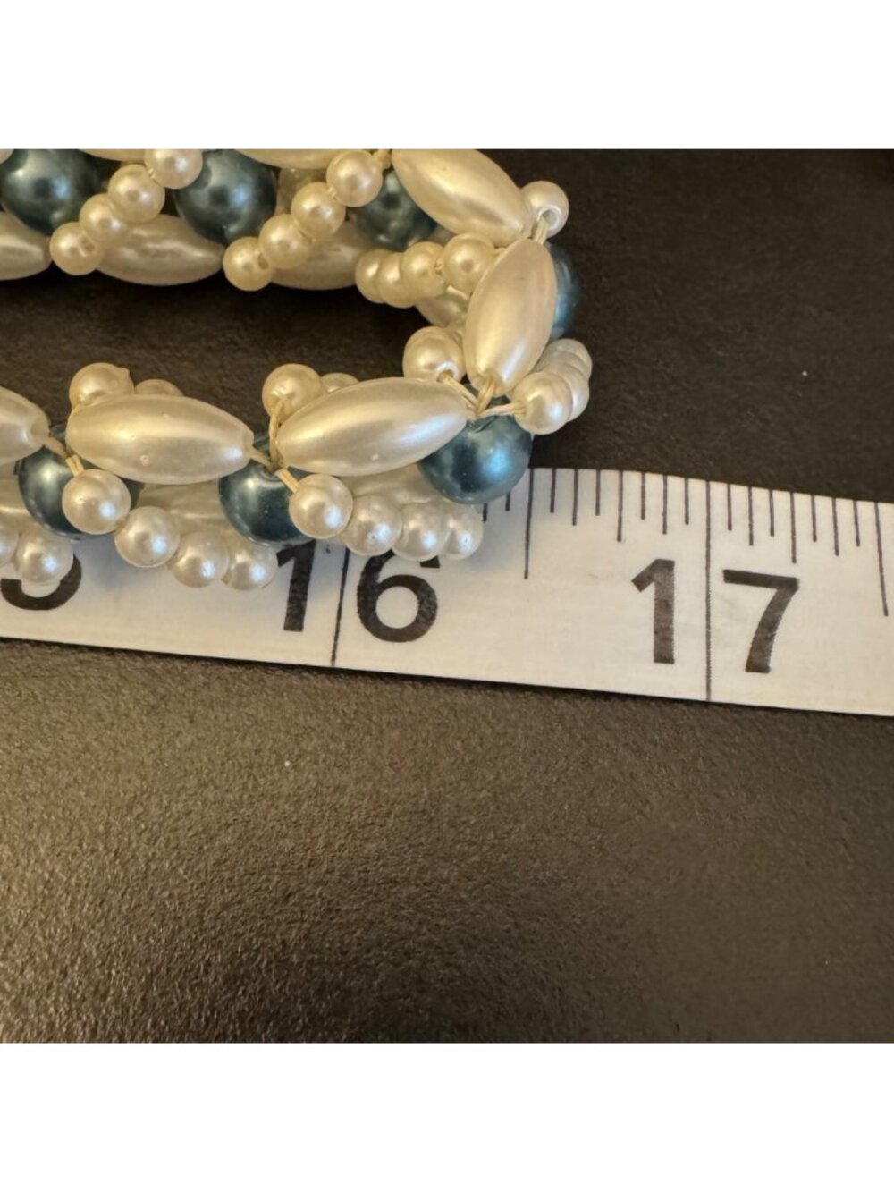 VTG Beaded Braided Necklace Plastic Faux Pearls & Metallic Blue Beads 33" Long - Picture 7 of 7